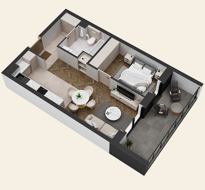 Przykładowy plan mieszkania 2-pokojowego